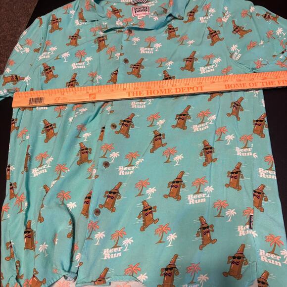 Party Pants Beer Run Shirt Mens Medium Aqua Blue Button Down SS Hawaiian Style - Picture 5 of 6